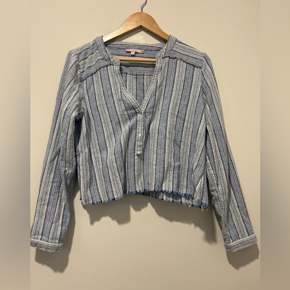 Calypso St. Barth Striped Linen Fringe Tunic SIZE MEDIUM